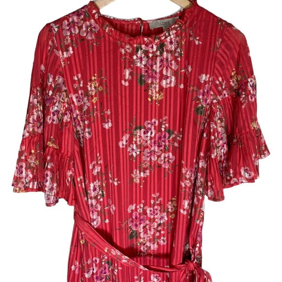 Loft Pleated Mini Dress Womens Small Floral Pink Green Belted Boho Cottagecore - Picture 3 of 9